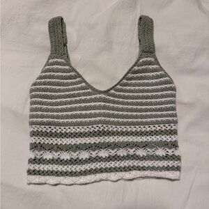 Striped Crotchet Knit Crop Top Green & White